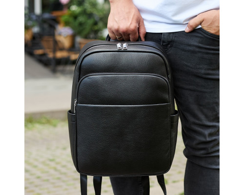 Універсальний чоловічий рюкзак із шкіри 41х31х16, зручний наплічник для ноутбука та документів, чорний