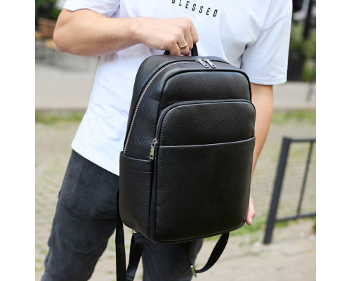 Універсальний чоловічий рюкзак із шкіри 41х31х16, зручний наплічник для ноутбука та документів, чорний