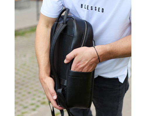 Універсальний чоловічий рюкзак із шкіри 41х31х16, зручний наплічник для ноутбука та документів, чорний