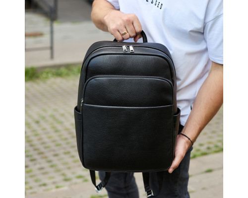 Універсальний чоловічий рюкзак із шкіри 41х31х16, зручний наплічник для ноутбука та документів, чорний
