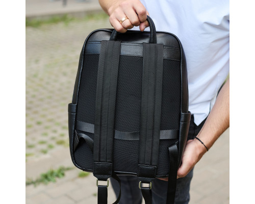 Універсальний чоловічий рюкзак із шкіри 41х31х16, зручний наплічник для ноутбука та документів, чорний