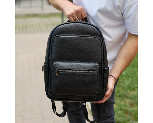 Чоловічий шкіряний рюкзак 41х31х16, універсальний міський наплічник для роботи та поїздок, офісна чоловіча сумка, чорний