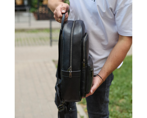 Чоловічий шкіряний рюкзак 41х31х16, універсальний міський наплічник для роботи та поїздок, офісна чоловіча сумка, чорний