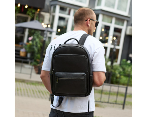 Чоловічий шкіряний рюкзак 41х31х16, універсальний міський наплічник для роботи та поїздок, офісна чоловіча сумка, чорний