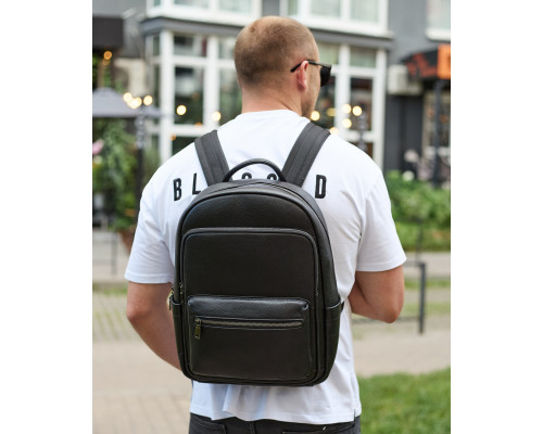 Чоловічий шкіряний рюкзак 41х31х16, універсальний міський наплічник для роботи та поїздок, офісна чоловіча сумка, чорний