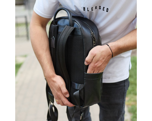 Чоловічий шкіряний рюкзак 41х31х16, універсальний міський наплічник для роботи та поїздок, офісна чоловіча сумка, чорний