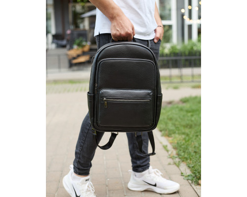 Чоловічий шкіряний рюкзак 41х31х16, універсальний міський наплічник для роботи та поїздок, офісна чоловіча сумка, чорний