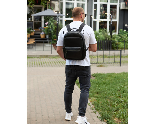 Чоловічий шкіряний рюкзак 41х31х16, універсальний міський наплічник для роботи та поїздок, офісна чоловіча сумка, чорний