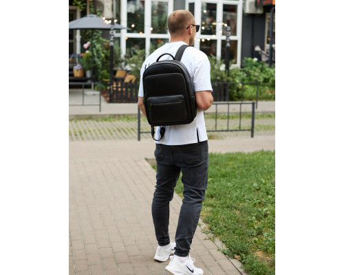 Чоловічий шкіряний рюкзак 41х31х16, універсальний міський наплічник для роботи та поїздок, офісна чоловіча сумка, чорний