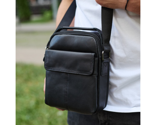 Чоловіча шкіряна сумка, барсетка з натуральної шкіри 24х18х8, сумочка для чоловіків, чорна