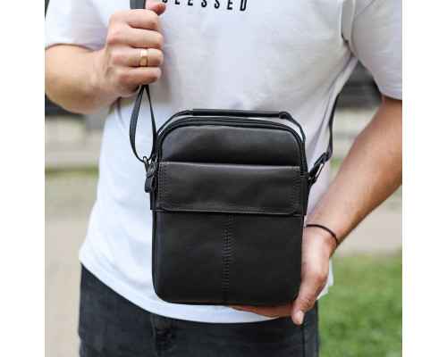 Чоловіча шкіряна сумка, барсетка з натуральної шкіри 24х18х8, сумочка для чоловіків, чорна