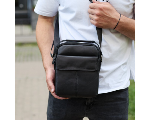 Чоловіча шкіряна сумка, барсетка з натуральної шкіри 24х18х8, сумочка для чоловіків, чорна