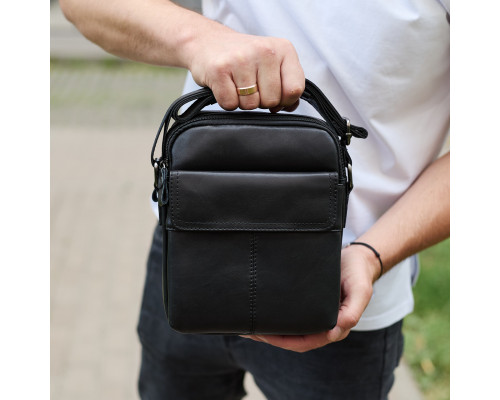 Чоловіча шкіряна сумка, барсетка з натуральної шкіри 24х18х8, сумочка для чоловіків, чорна