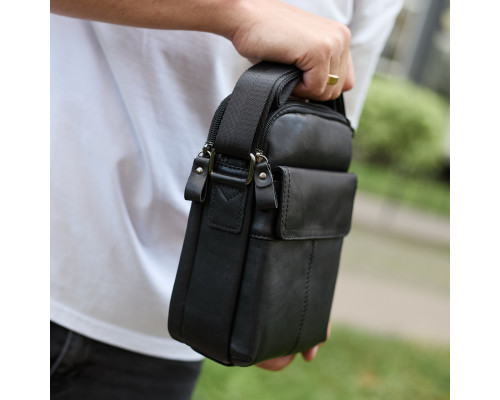 Чоловіча шкіряна сумка, барсетка з натуральної шкіри 24х18х8, сумочка для чоловіків, чорна
