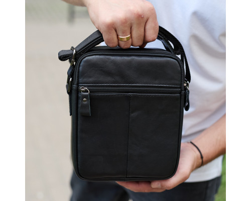Чоловіча шкіряна сумка, барсетка з натуральної шкіри 24х18х8, сумочка для чоловіків, чорна