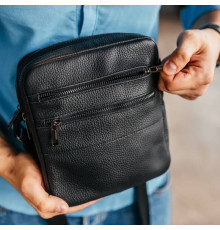 Чоловіча шкіряна чорна сумка через плече Detroit