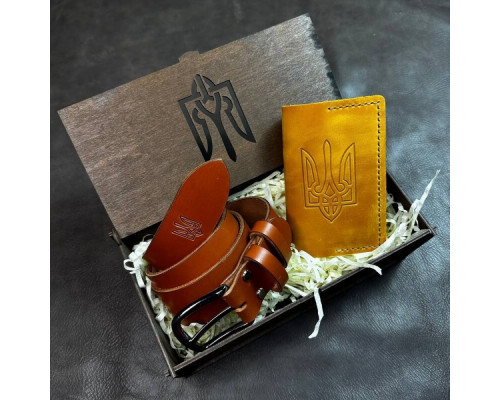 Подарунковий чоловічий набір з ременя Florida та обкладинки на паспорт