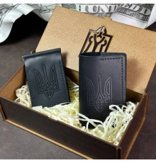 Подарунковий чоловічий набір із затискача для грошей та обкладинки на паспорт