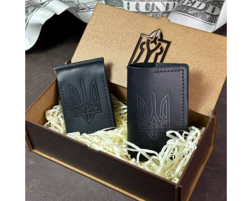 Подарунковий чоловічий набір із затискача для грошей та обкладинки на паспорт