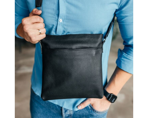 Чоловіча шкіряна сумка через плече чорна Flash Up