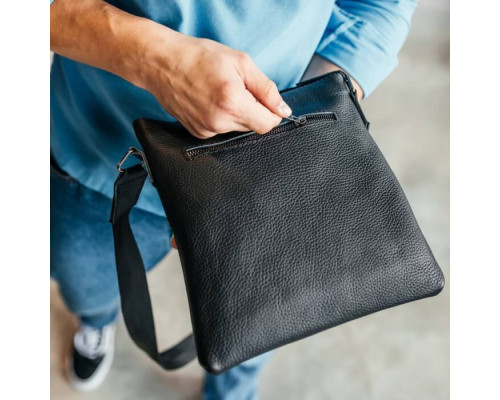 Чоловіча шкіряна сумка через плече чорна Flash Up