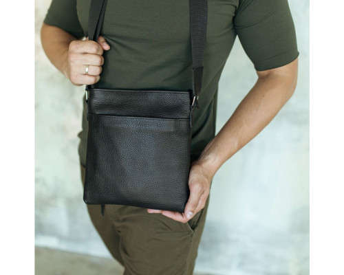 Чоловіча шкіряна сумка через плече чорна Flash Up