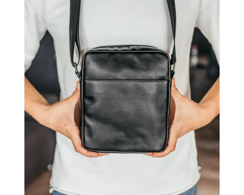 Чоловіча шкіряна сумка через плече London глянець чорна