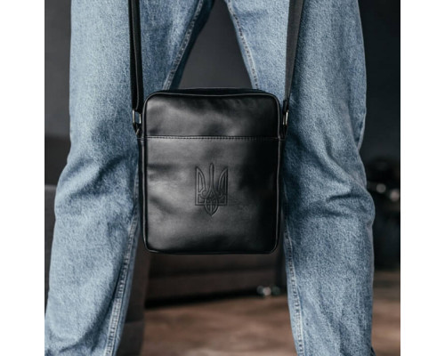 Чоловіча шкіряна сумка через плече London глянець чорна