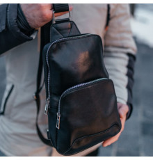 Чоловіча шкіряна сумка слінг Yozone гладкий чорий
