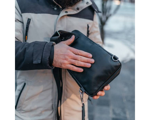 Чоловіча шкіряна сумка слінг Yozone гладкий чорий