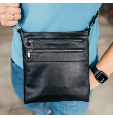 Чоловіча шкіряна сумка через плече чорна Double Up