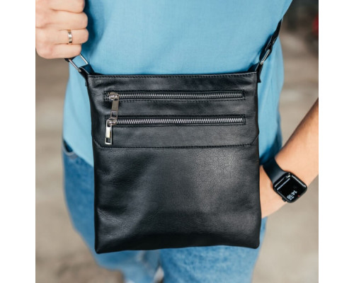 Чоловіча шкіряна сумка через плече чорна Double Up