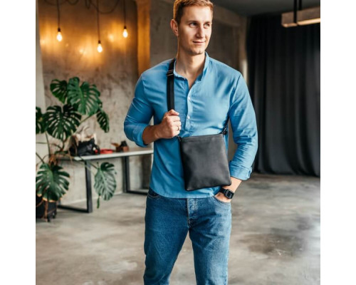 Чоловіча шкіряна сумка через плече No Poket зерниста