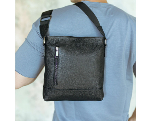 Чоловіча шкіряна сумка через плече чорна Flash Right