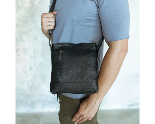 Чоловіча шкіряна сумка через плече чорна Flash Right