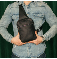 Чоловіча шкіряна чорна сумка через плече слінг Boston