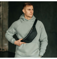 Чоловіча шкіряна чорна сумка на пояс бананка Brooklyn