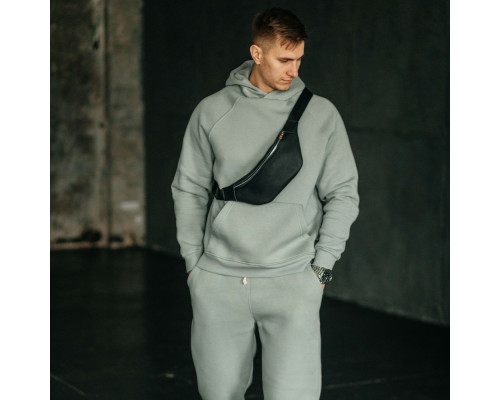 Чоловіча шкіряна чорна сумка на пояс бананка Brooklyn