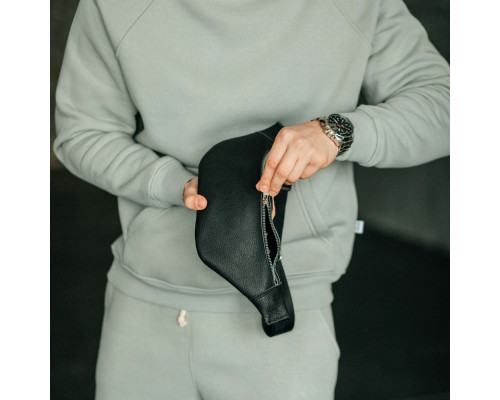 Чоловіча шкіряна чорна сумка на пояс бананка Brooklyn