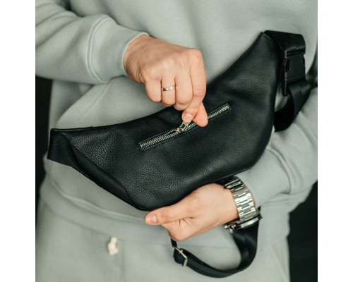 Чоловіча шкіряна чорна сумка на пояс бананка Brooklyn