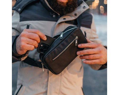 Чоловіча шкіряна чорна сумка на пояс бананка Кентукки