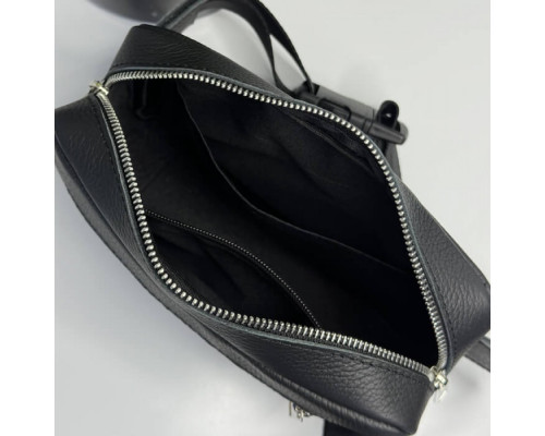 Чоловіча шкіряна чорна сумка на пояс бананка Кентукки