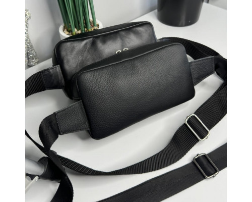 Чоловіча шкіряна чорна сумка на пояс бананка Кентукки