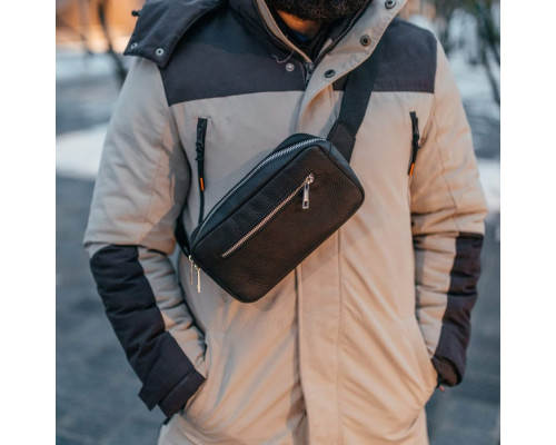 Чоловіча шкіряна чорна сумка на пояс бананка Кентукки