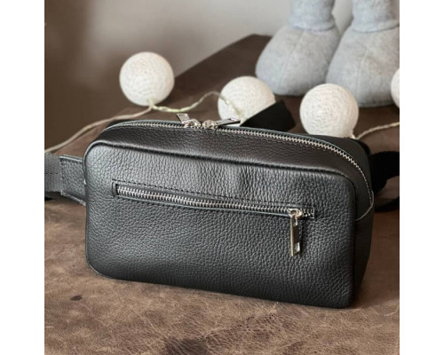 Чоловіча шкіряна чорна сумка на пояс бананка Кентукки