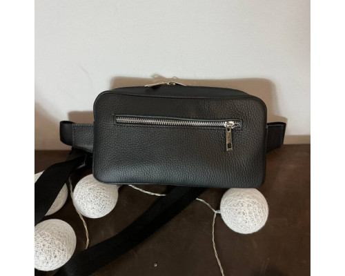 Чоловіча шкіряна чорна сумка на пояс бананка Кентукки