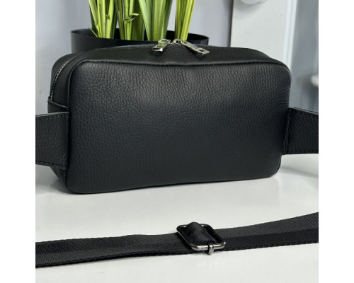 Чоловіча шкіряна чорна сумка на пояс бананка Кентукки