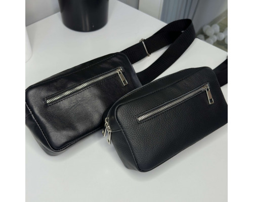 Чоловіча шкіряна чорна сумка на пояс бананка Кентукки глянець