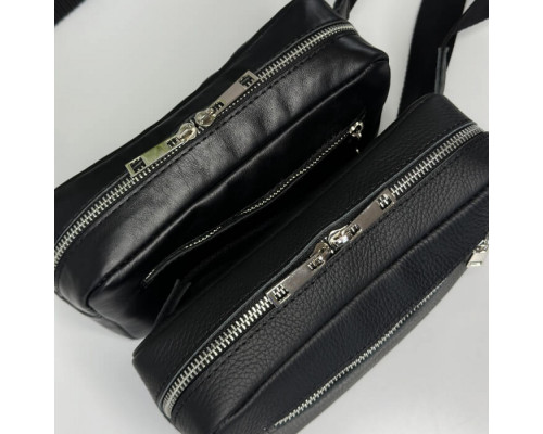 Чоловіча шкіряна чорна сумка на пояс бананка Кентукки глянець