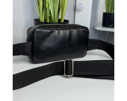 Чоловіча шкіряна чорна сумка на пояс бананка Кентукки глянець